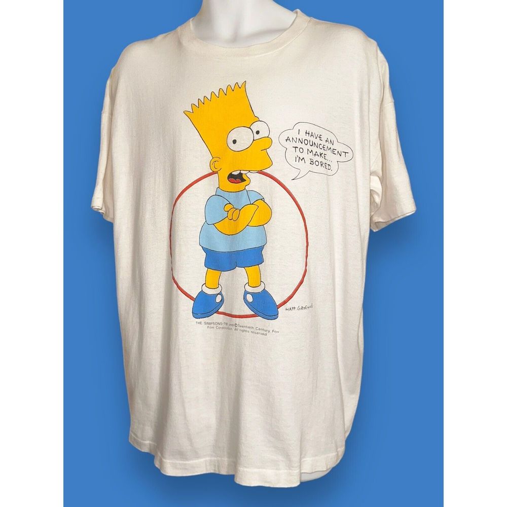Vintage The Simpsons Bart Simpson Shirt I Have an Announcement I’m Bored￼ Sz XL